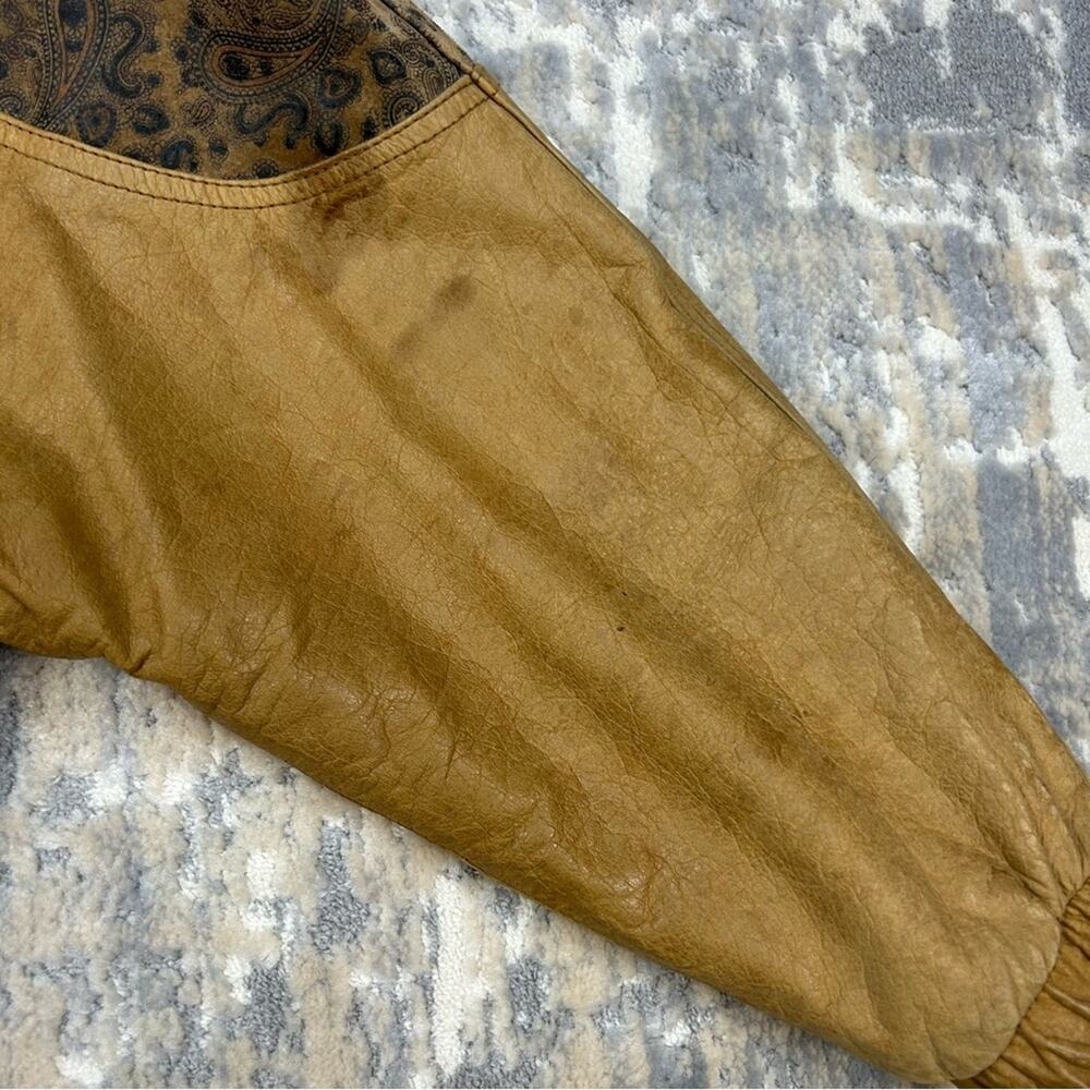 Vintage 80’s John Weitz Brown Cooper Gold Black Leather Bomber Jacket Large - Picture 11 of 13
